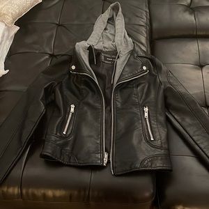 black river faux leather jacket with detachable piece, never worn